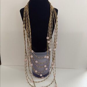 New Chico’s Elegant Gold and Pink Beaded Necklace